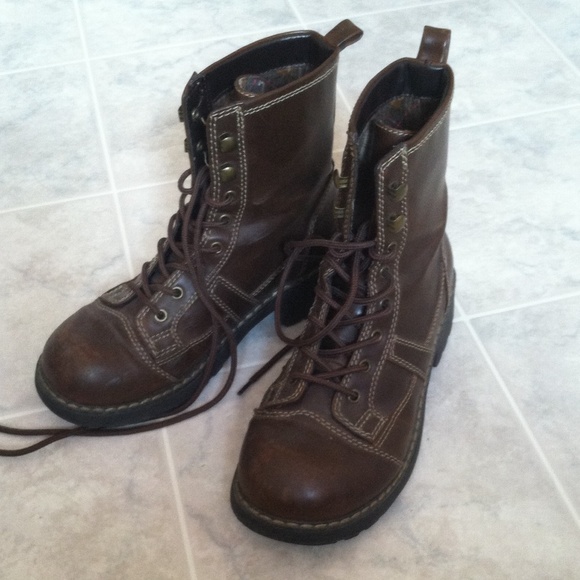 Chunky brown combat boots