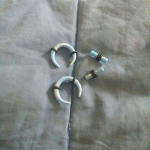 Light blue and silver flecked plugs and stretchers