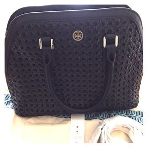 Tory Burch Robinson basket weave open dome satchel