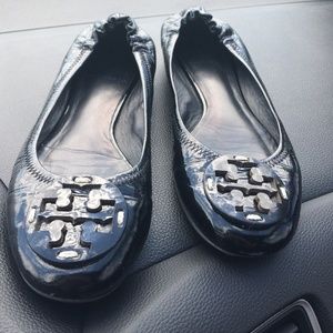Black leather Tory Burch Flats