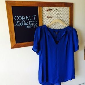 NWT Cobalt Blue Tulip Sleeve Blouse