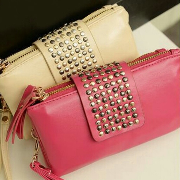 Boutique  Handbags - Rose Red Studded Clutch