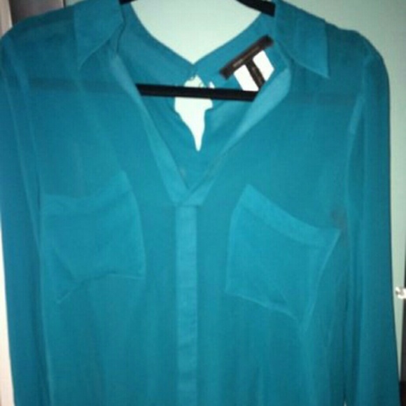 BCBG sheer turquoise button up - Picture 3 of 4