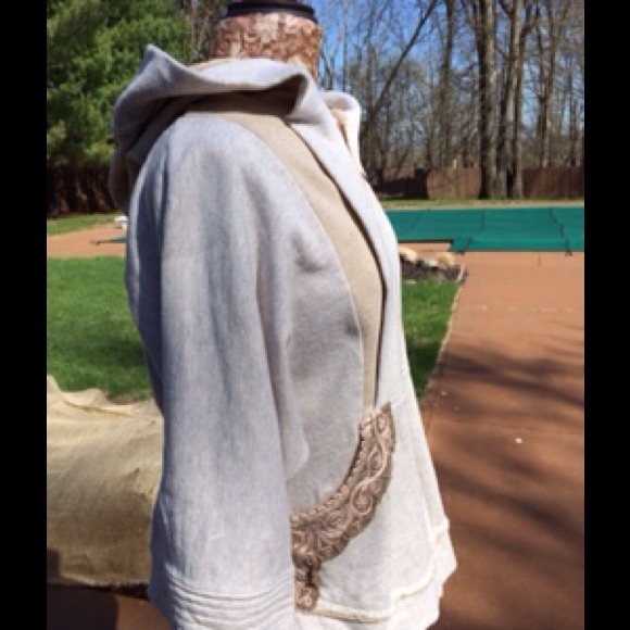 FREE PEOPLE 2-Tone Beige Hooded Terry Zip Jacket L - Picture 2 of 4