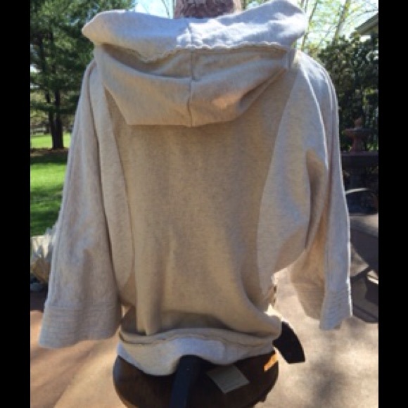 FREE PEOPLE 2-Tone Beige Hooded Terry Zip Jacket L - Picture 3 of 4