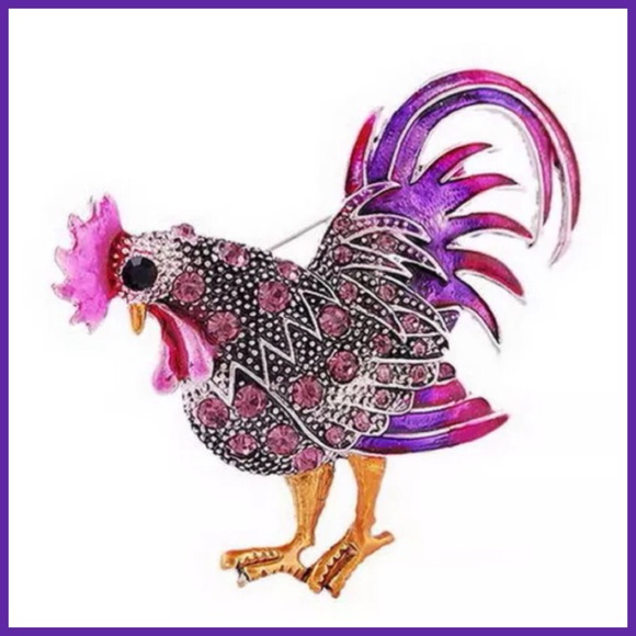 Rhinestone Rooster Brooch Pin