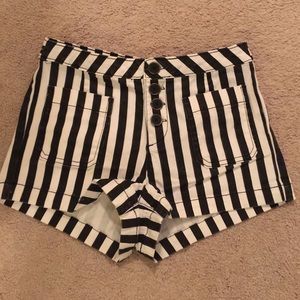 Black and white stripe high waisted shorts