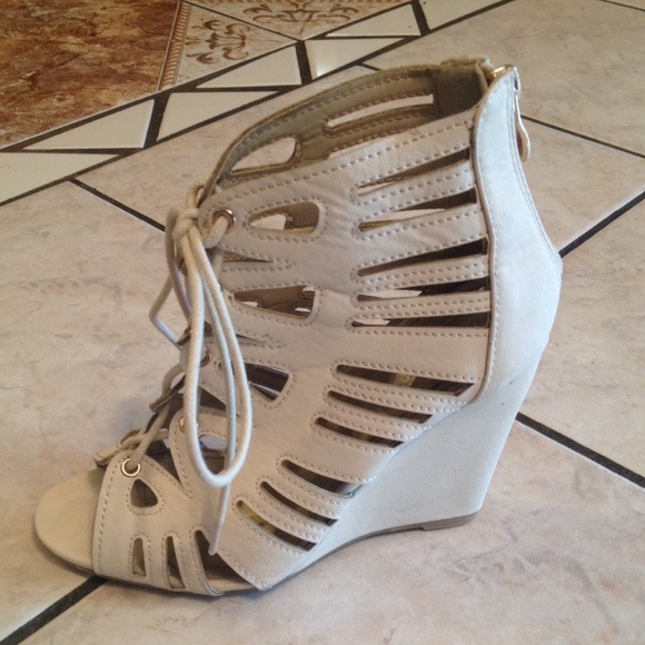 Cut out lace up wedge heels