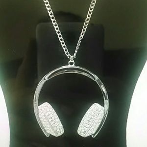 Large Rhinestone Headphone Chain Necklace