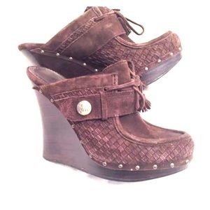 RESERVED     L. A. M. B. suede wedges Gwen Stefani