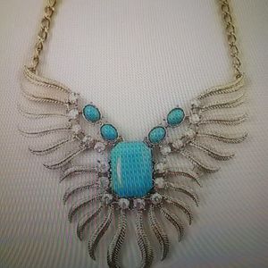 Feather Tassel Gold Statement Necklace