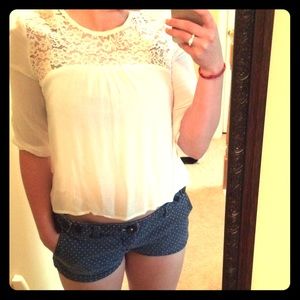 White 3/4 sleeve lace top by Khloe K.