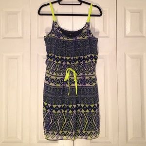 Navy and Lime Bow Tie Aztec Dress