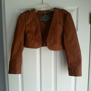 Last Kiss Brown Pleather Leather Crop Jacket