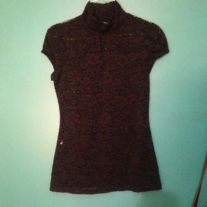 Express short sleeve lace see through top