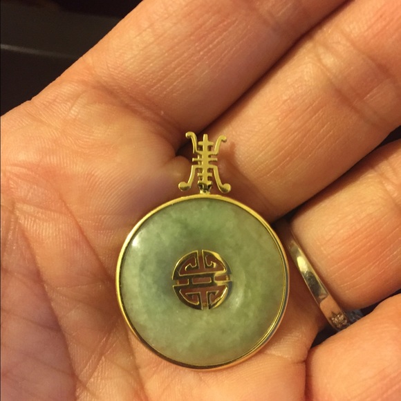 Jade necklace charm 14kt gold