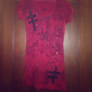Red corset Affliction tunic tee