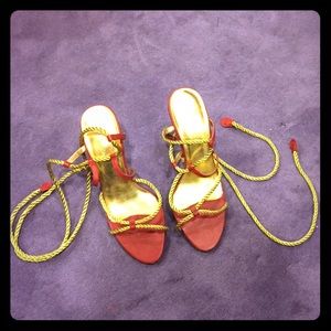 Wild Pair Red and Gold Strappy Heels