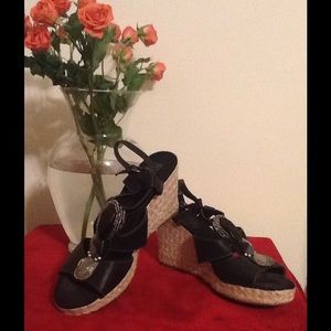 Jeweled black wedges