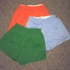 Orange, Blue, and Green large Soffe shorts