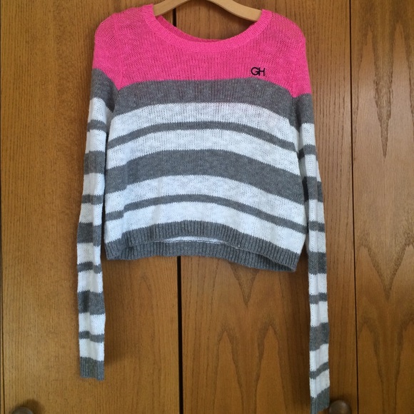 M Gilly Hicks light knit pink, grey, white sweater