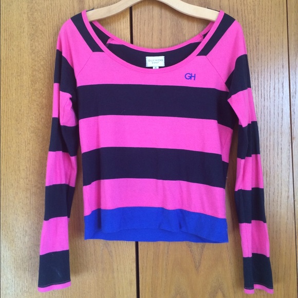 S Gilly Hicks navy, pink, blue long sleeved shirt