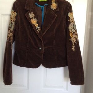 Corduroy blazer embroidered long sleeves brown