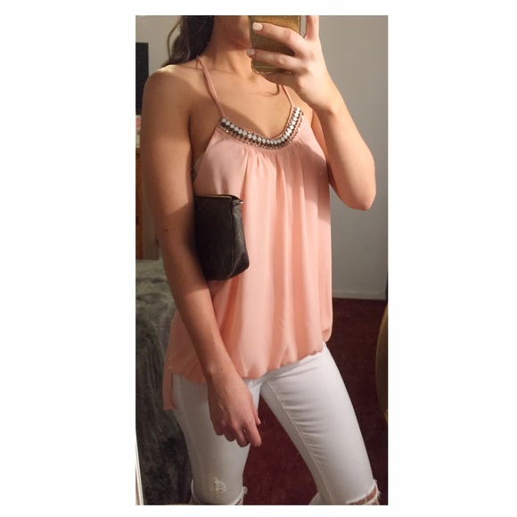 Tops - Beaded Peach Tank