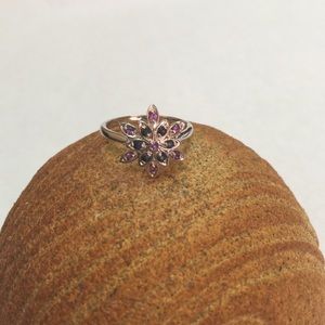 Sterling silver ring with sapphire and amethyst