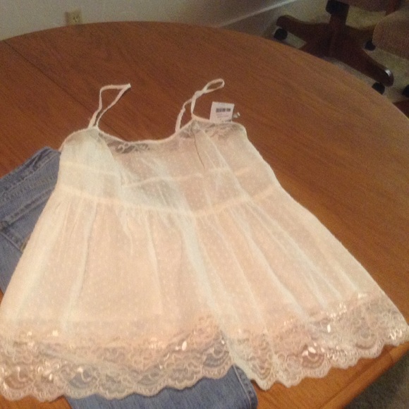 Living doll Tops - Ivory top with lace trim NWT