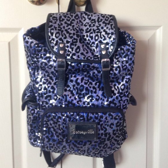 Betsy Johnson blue sequined backpack