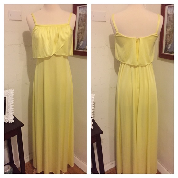 1970s vintage yellow maxi dress prom