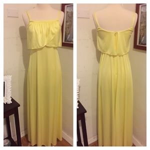 1970s vintage yellow maxi dress prom