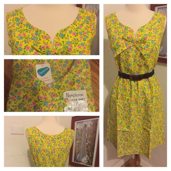 1960s yellow floral print dress. Handmade.