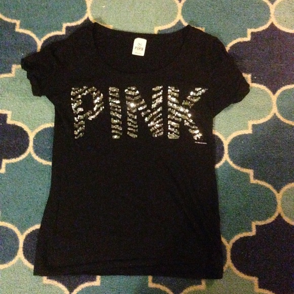 Black VS Pink Tee with Zebra Sequined Letters