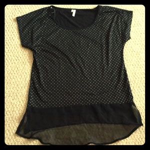 Black w/ silver polka dotted short sleeve top