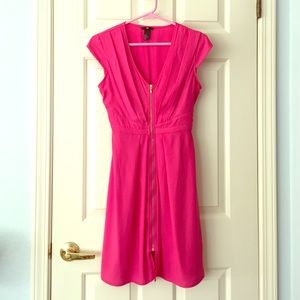 Hot pink summer A-line dress with full zipper