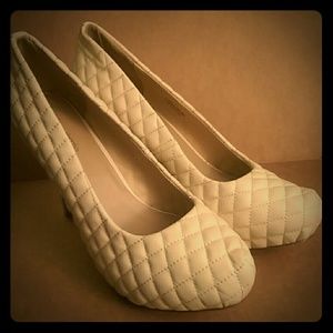 Quilted Beige Ivory High Heel Pumps