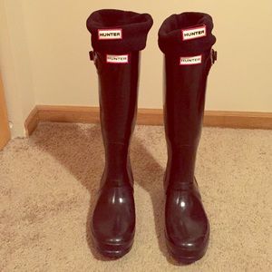 Tall Black hunter rain boots and fleece socks