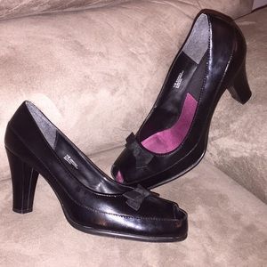 Black Patent Leather Peep Toe Heels