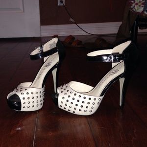 Rock Republic cream and black studded heels