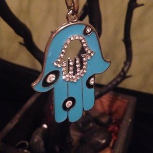 Long turquoise hamsah necklace