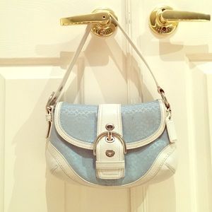 White leather & light blue Coach purse, like new!