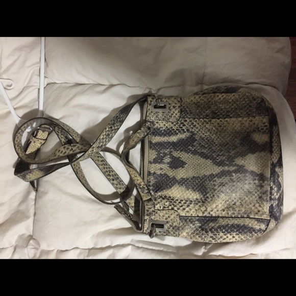 Prune snake print leather handbag