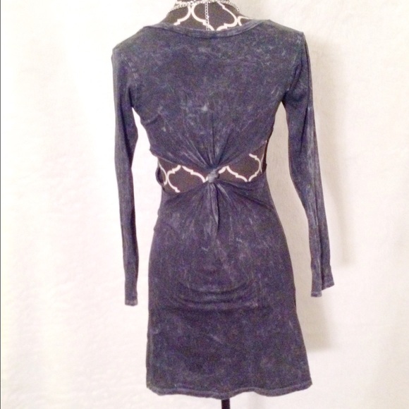 Gray acid wash cutout dress