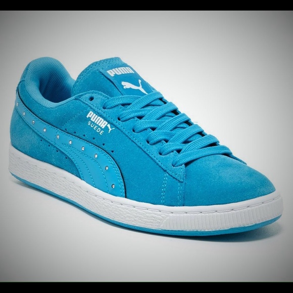 Puma Shoes - Puma Suede Classics Turquoise & Rhinestones