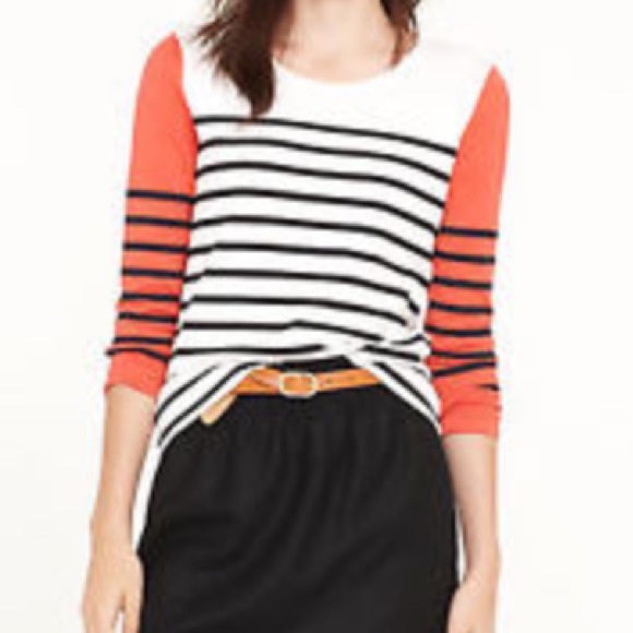 J. Crew Tops - J. Crew striped shirt with orange sleeves
