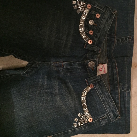 Joey "BIG T" Jeans w/ Rhinestone & Beaded Pockets - Picture 1 of 4