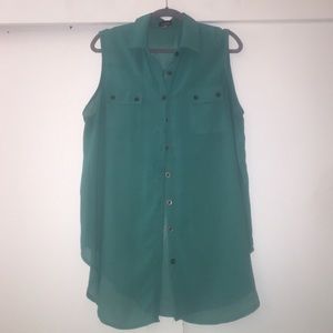 Emerald Green Sheer Sleeveless Blouse