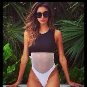 Sexy Black and White Mesh Monokini